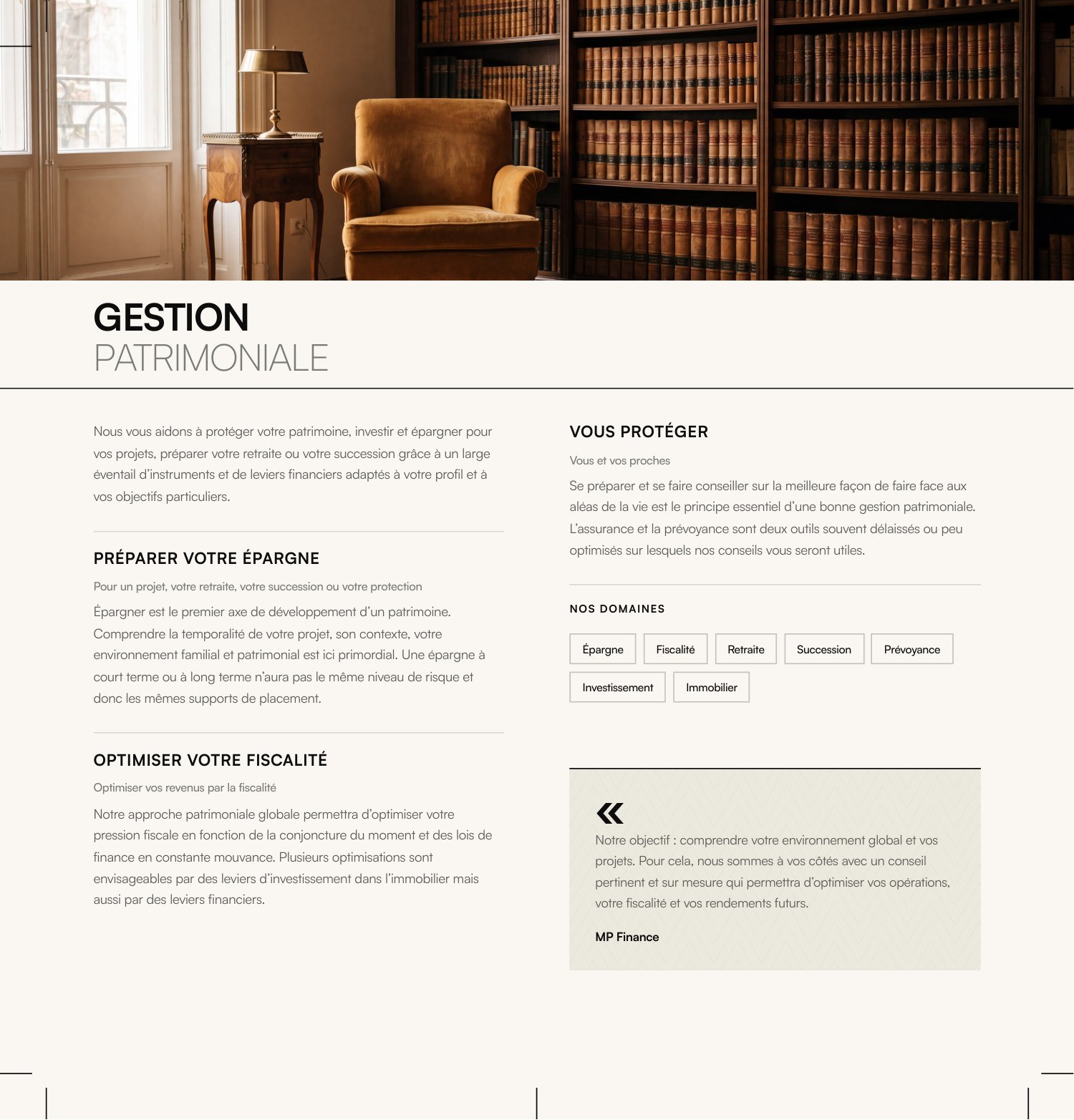 Gestion patrimoniale — Verso (intérieur)
